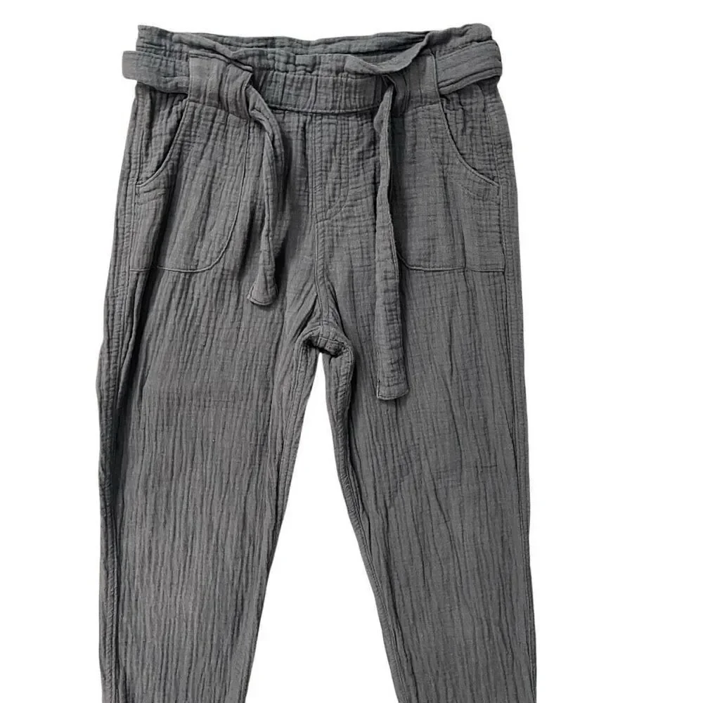 Cat & Jack Girls Gray Cotton Gauze Jogger Pants Size 6/6X Belted Pull-On Casual